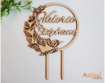 Cake topper personnalisé mariage, ailes de papillons - vernis norme alimentaire - anniversaire- baptême.