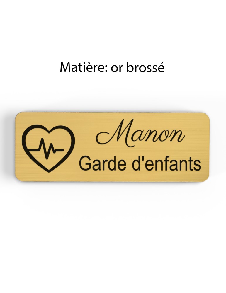 Badge personnalisé garde d'enfants, motif garde et accompagnement des enfants, finition or brossé