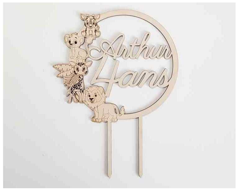 Cake topper personnalisé enfant, lion, girafe, jungle