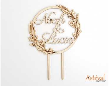 Cake topper personnalisé mariage floral