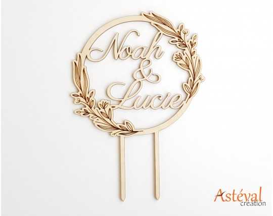 Cake topper personnalisé mariage floral