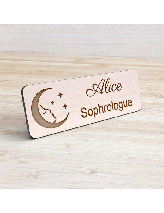 Badge personnalisé sophrologue, motif sophrologie et respiration, vue de présentation