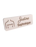 Badge personnalisé sophrologue, motif sophrologie et respiration, vue en biais