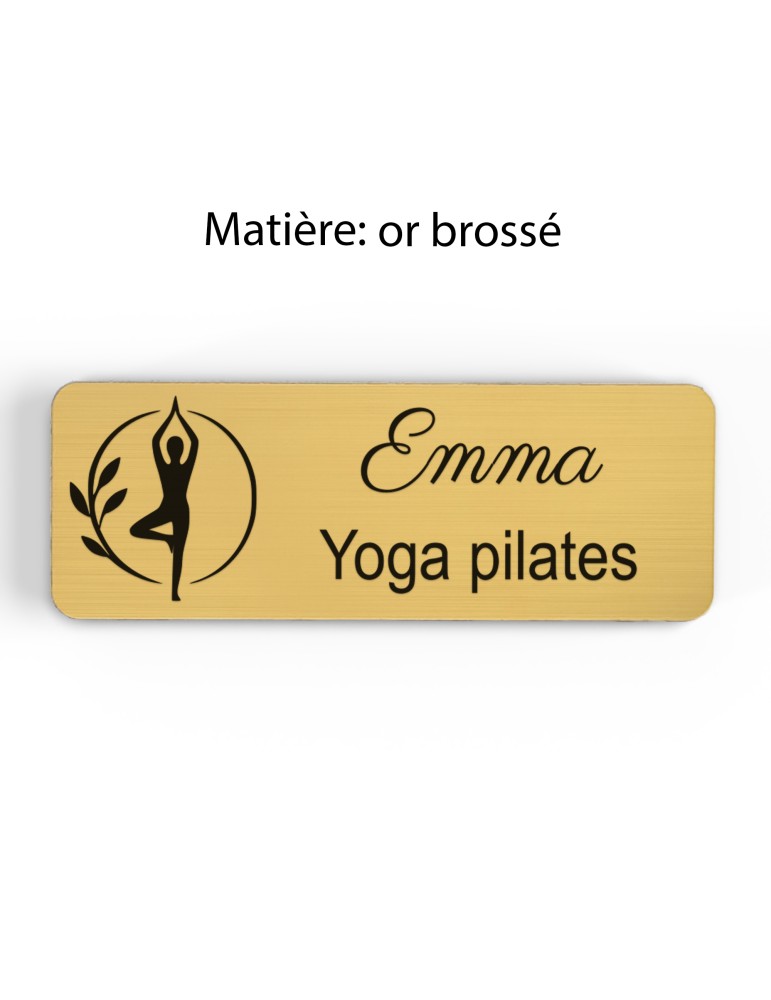 Badge personnalisé yoga et pilates, motif yoga, Pilates et mouvement, finition or brossé