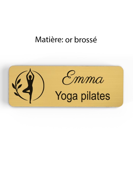 Badge personnalisé yoga et pilates, motif yoga, Pilates et mouvement, finition or brossé