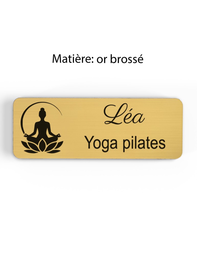 Badge personnalisé yoga et pilates, motif yoga, Pilates et mouvement, finition or brossé