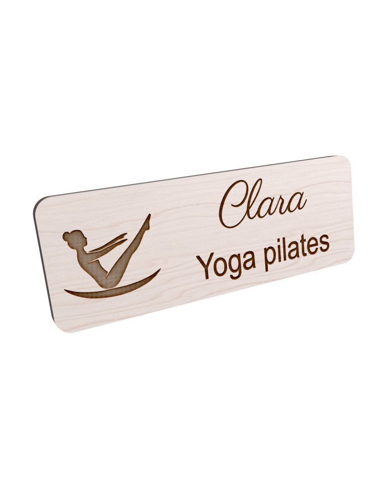 Badge personnalisé yoga et pilates, motif yoga, Pilates et mouvement, vue en biais