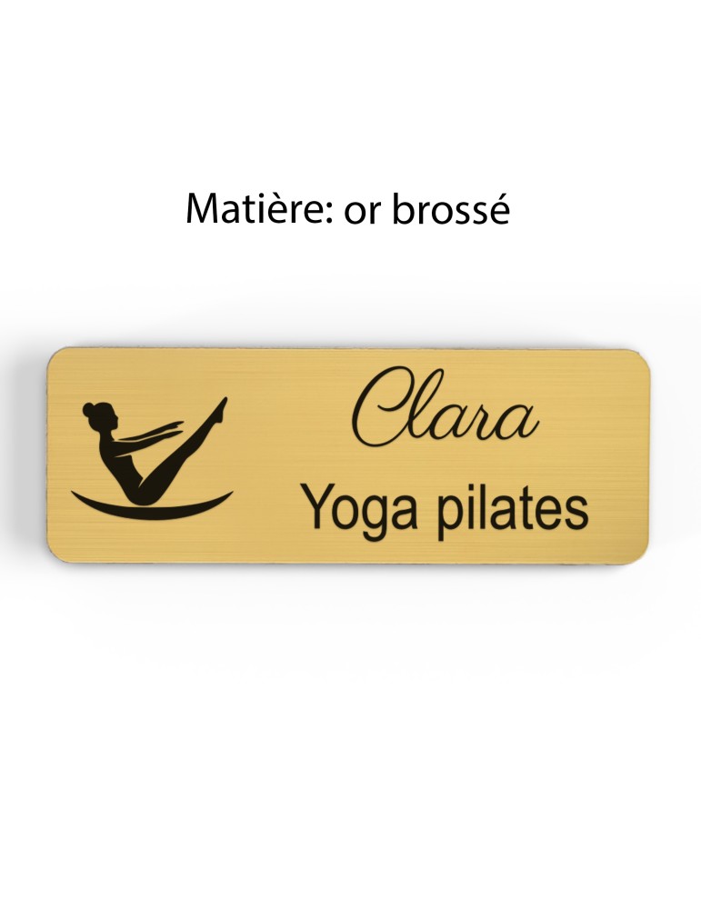 Badge personnalisé yoga et pilates, motif yoga, Pilates et mouvement, finition or brossé