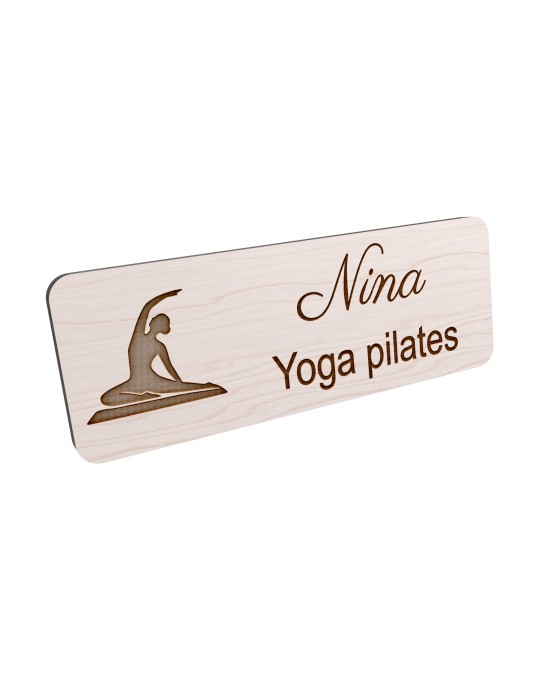 Badge personnalisé yoga et pilates, motif yoga, Pilates et mouvement, vue en biais