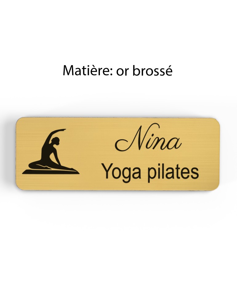 Badge personnalisé yoga et pilates, motif yoga, Pilates et mouvement, finition or brossé