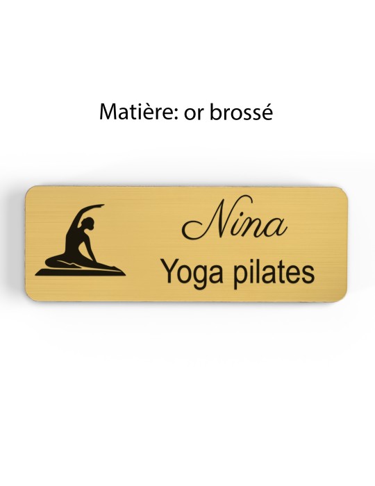 Badge personnalisé yoga et pilates, motif yoga, Pilates et mouvement, finition or brossé