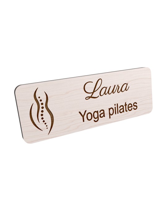 Badge personnalisé yoga et pilates, motif yoga, Pilates et mouvement, vue en biais