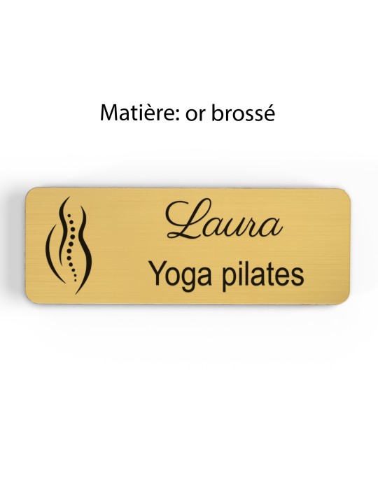 Badge personnalisé yoga et pilates, motif yoga, Pilates et mouvement, finition or brossé