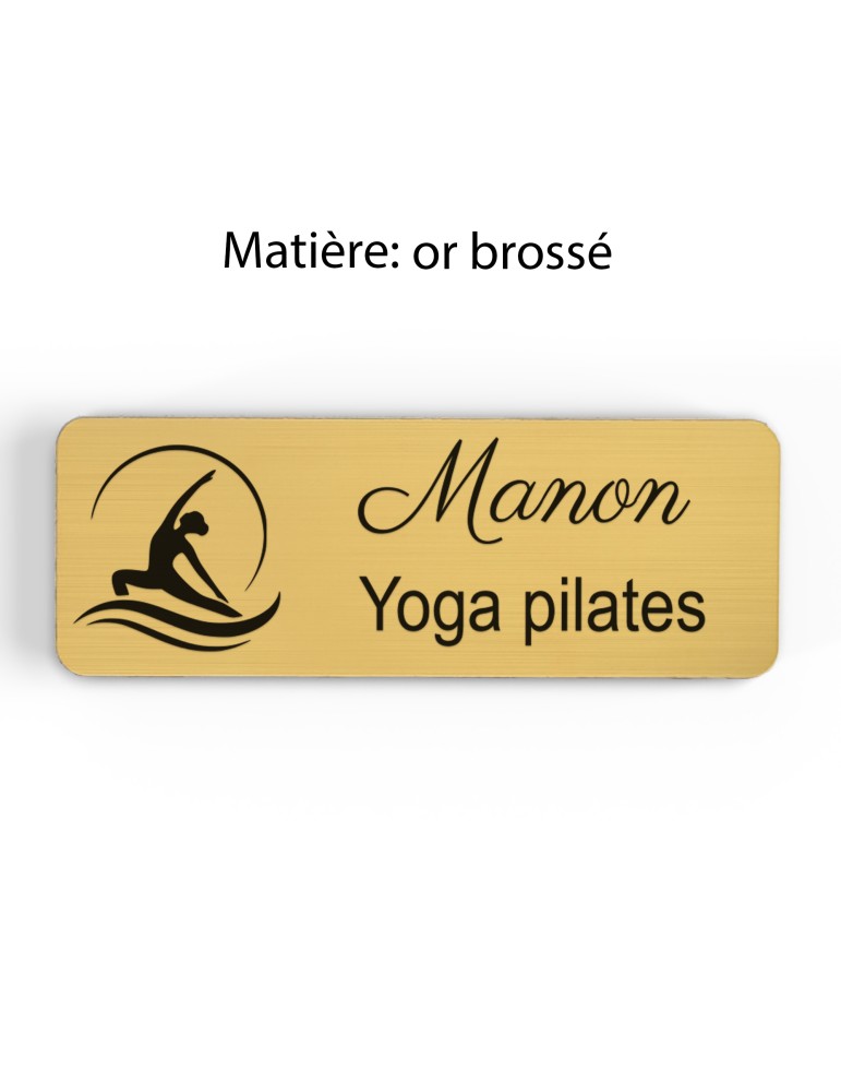Badge personnalisé yoga et pilates, motif yoga, Pilates et mouvement, finition or brossé