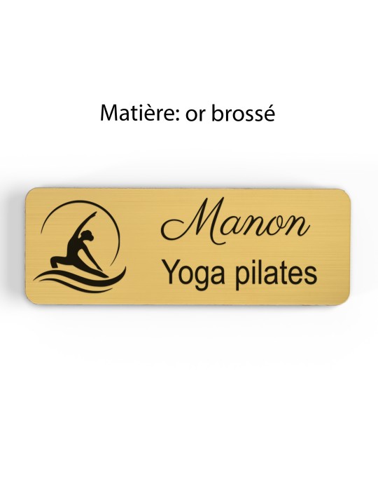 Badge personnalisé yoga et pilates, motif yoga, Pilates et mouvement, finition or brossé