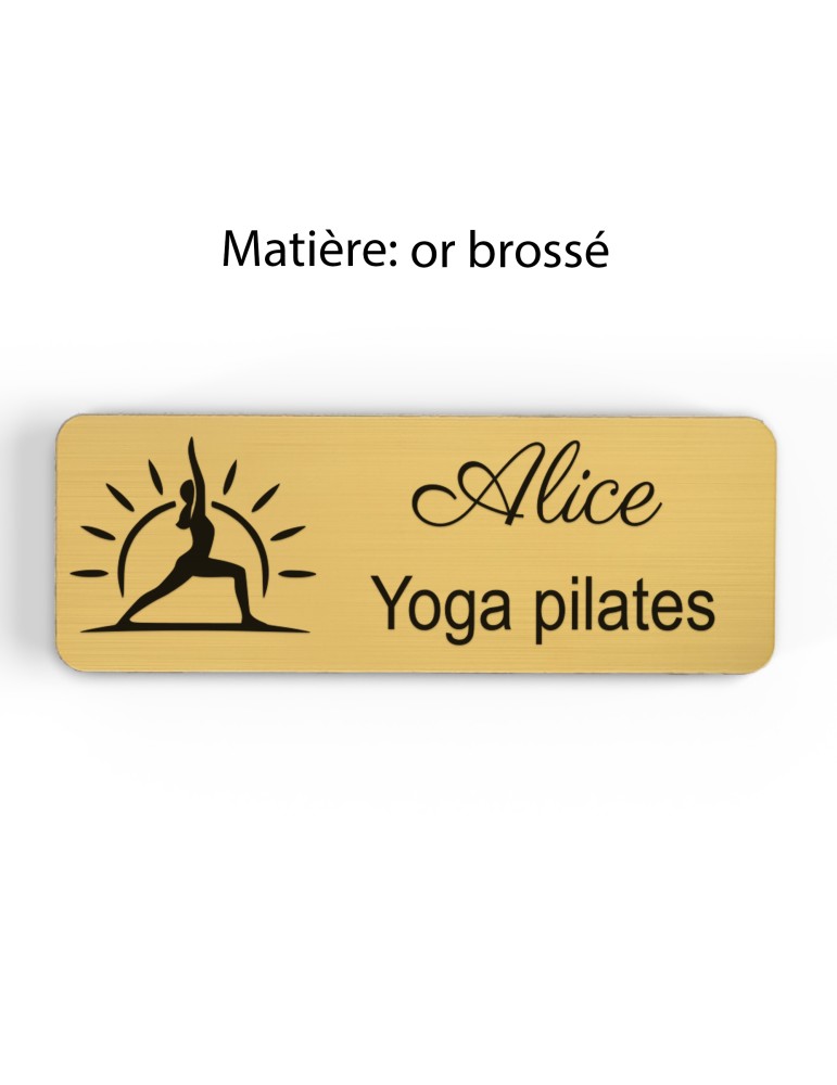 Badge personnalisé yoga et pilates, motif yoga, Pilates et mouvement, finition or brossé