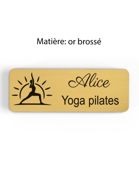 Badge personnalisé yoga et pilates, motif yoga, Pilates et mouvement, finition or brossé
