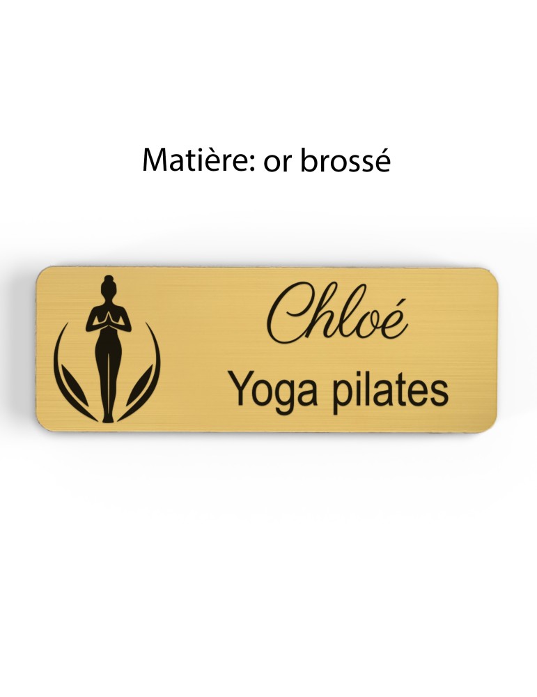 Badge personnalisé yoga et pilates, motif yoga, Pilates et mouvement, finition or brossé