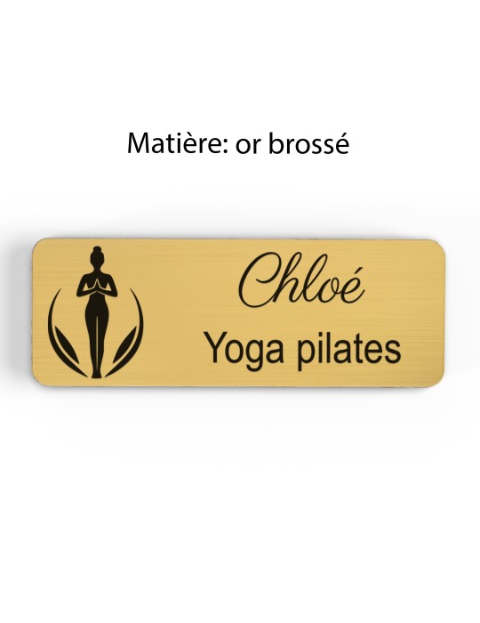 Badge personnalisé yoga et pilates, motif yoga, Pilates et mouvement, finition or brossé