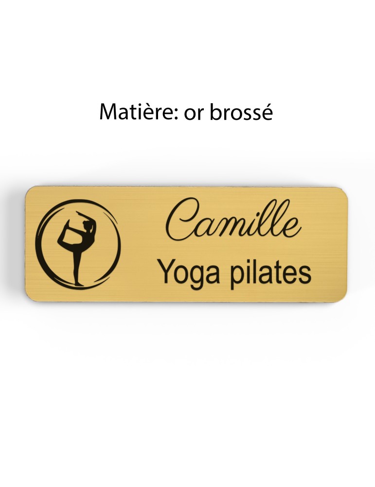 Badge personnalisé yoga et pilates, motif yoga, Pilates et mouvement, finition or brossé
