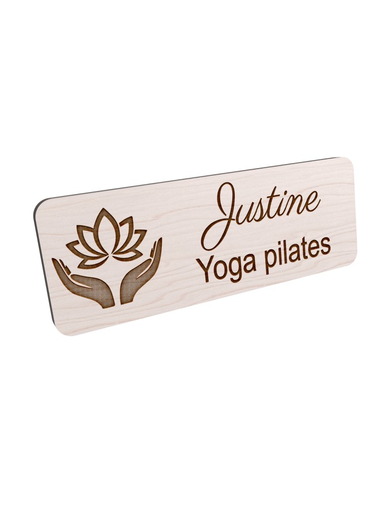 Badge personnalisé yoga et pilates, motif yoga, Pilates et mouvement, vue en biais