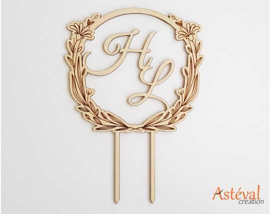 Cake topper personnalisé mariage initial