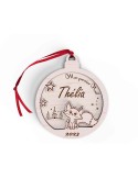 Boule de Noël personnalisée en bois décor renard