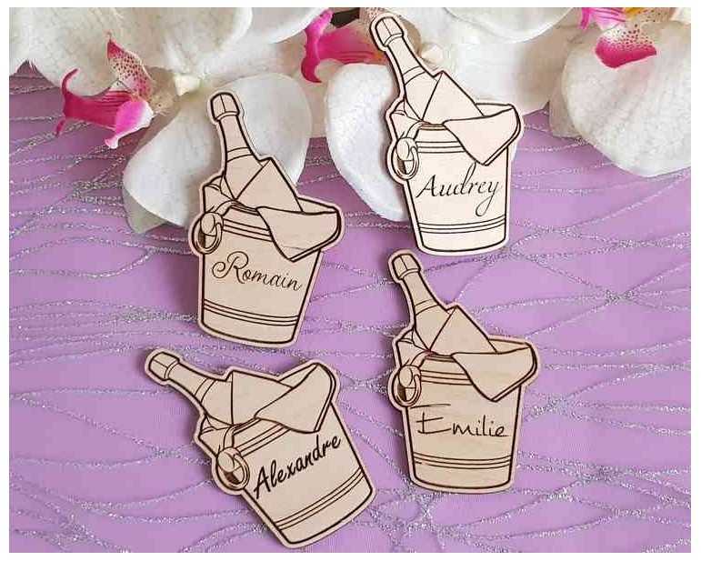 Marque place bois personnalisé seau à champagne